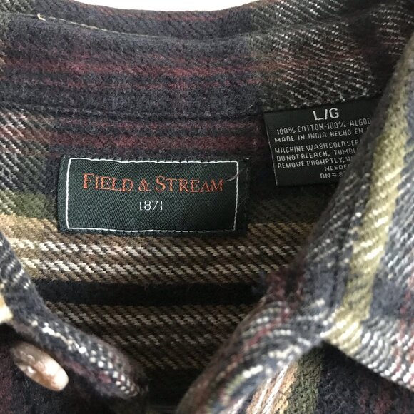 Field and Stream Long Sleeve Heavyweight Flannel Shirt Size Large Blue Green - Picture 4 of 7